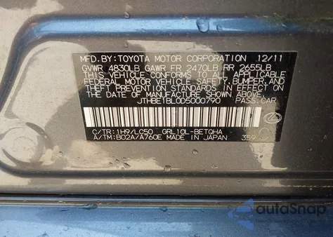 2013 Lexus Gs 350 from USA, damaged, VIN JTHBE1BL0D5000790